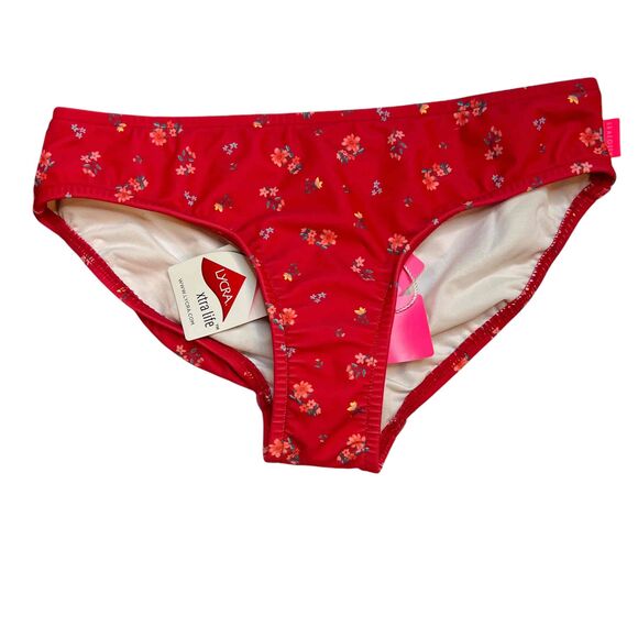 Seafolly Red Floral Print Swim Bikini Bottom Kids Girls Size 12 New - Picture 1 of 3
